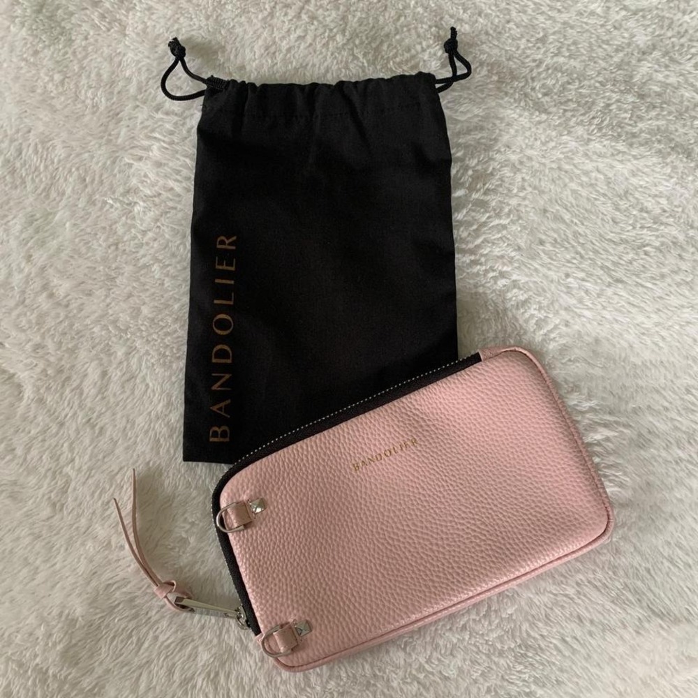 Bandolier Light Pink Pebbled Leather Expanded Zip Pouch Silver Hardware